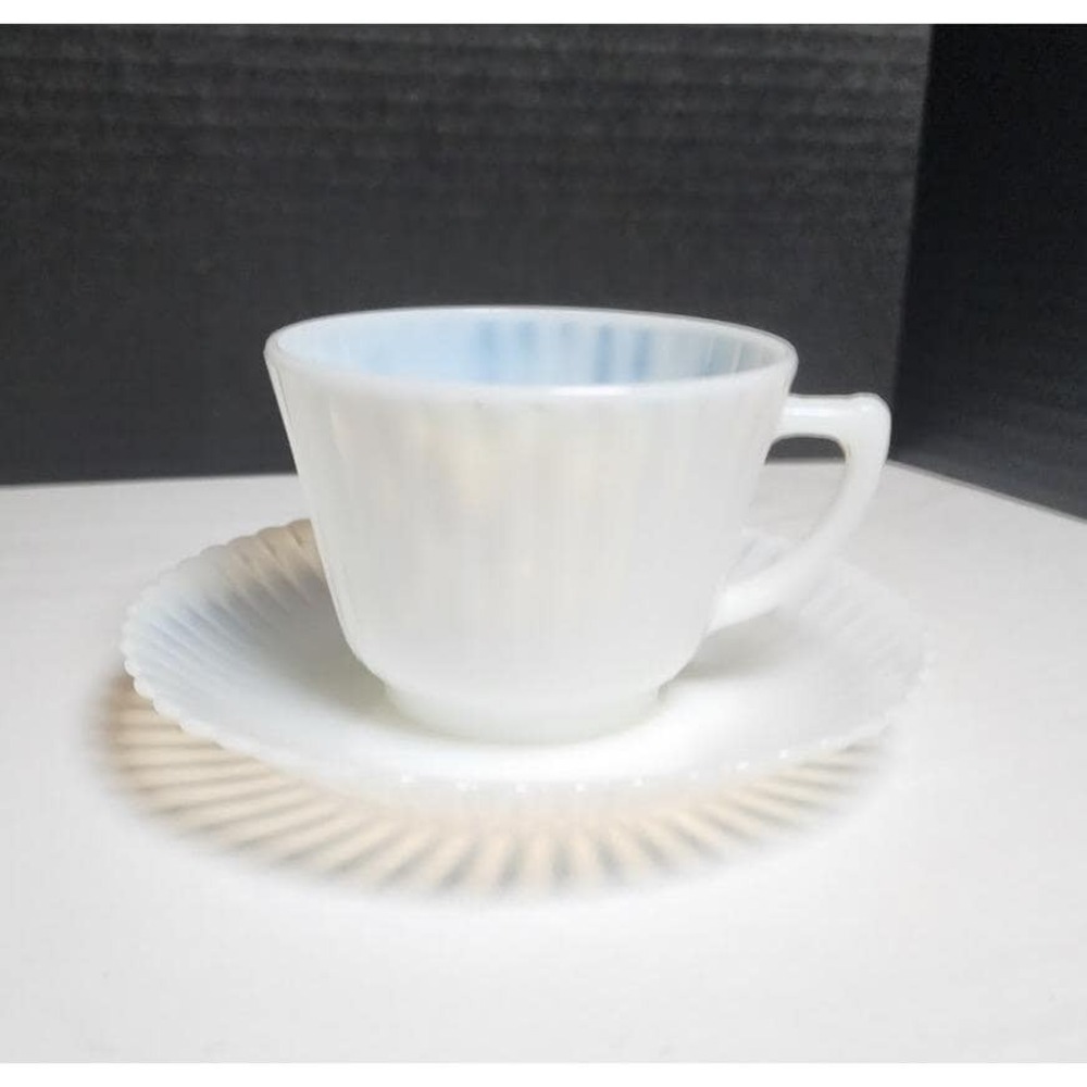 Vintage MacBeth Evans Teacup & Saucer Set Opalescent Depression Glass Petalware